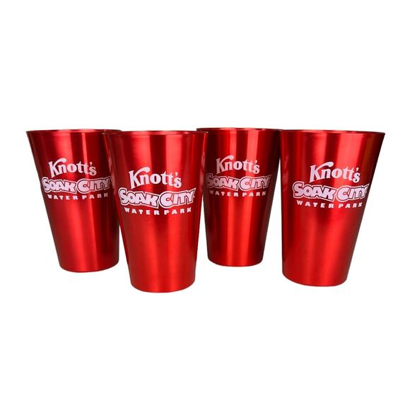 Knotts Soak City Red Stainless Steel 16oz Cups Set of 4 - Picture 3 of 3